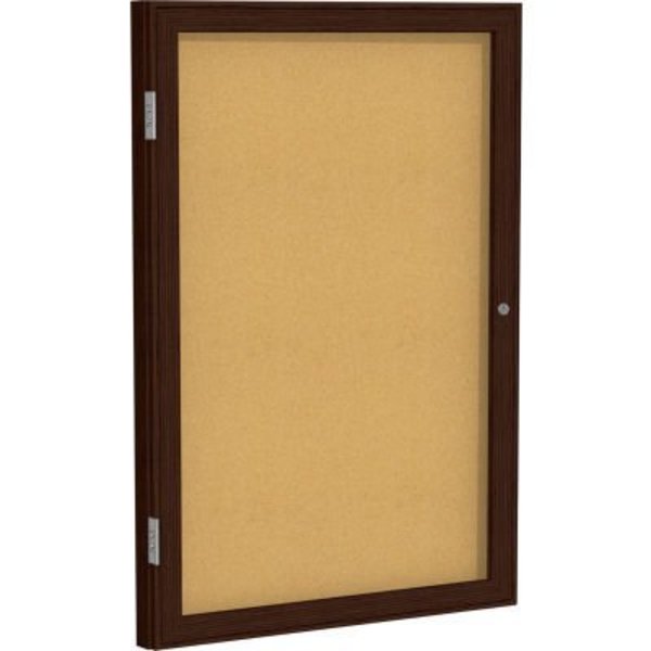 Ghent Ghent Enclosed Bulletin Board, 1 Door, 18"W x 24"H, Natural Cork/Walnut Frame PN12418K